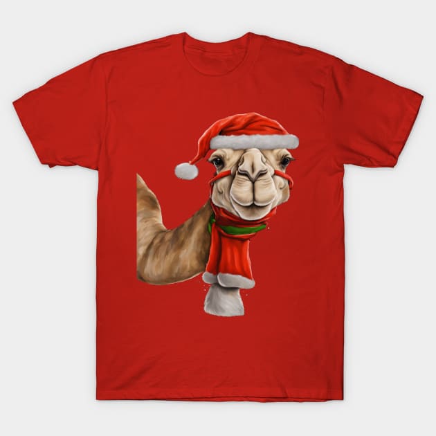 Adorable Cute Camel Wearing Santa Hat Christmas v2 T-Shirt by taiche
